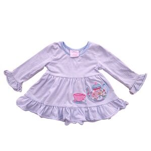 Stitchy Fish Baby Girl Long Sleeve Striped Tea Party Dress Ruffle Hem 12M